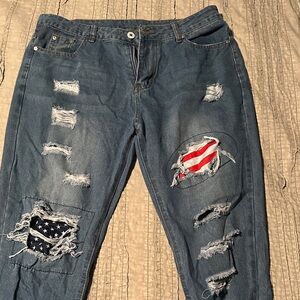 Distressed Blue Jeans with Flag Patches